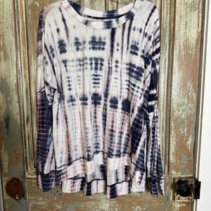 Kelly Renee Womens Tie Dye Long Sleeve T-Shirt Size XL Purple Pink High Low Hem